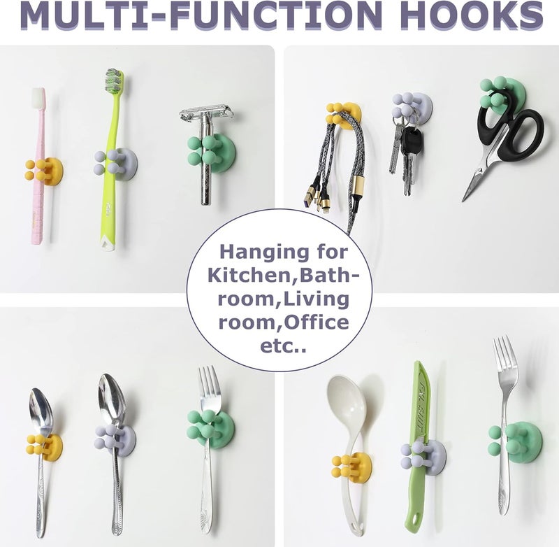 XoYoZo حامل فرشاة أسنان سيليكون 4 قطع مع خطاف متعدد الوظائف مقاوم للماء ذاتي اللصق لحامل فرشاة أسنان فردية للجدار للتعليق في الحمام والمطبخ وغرفة المعيشة والمكتب - Image 2